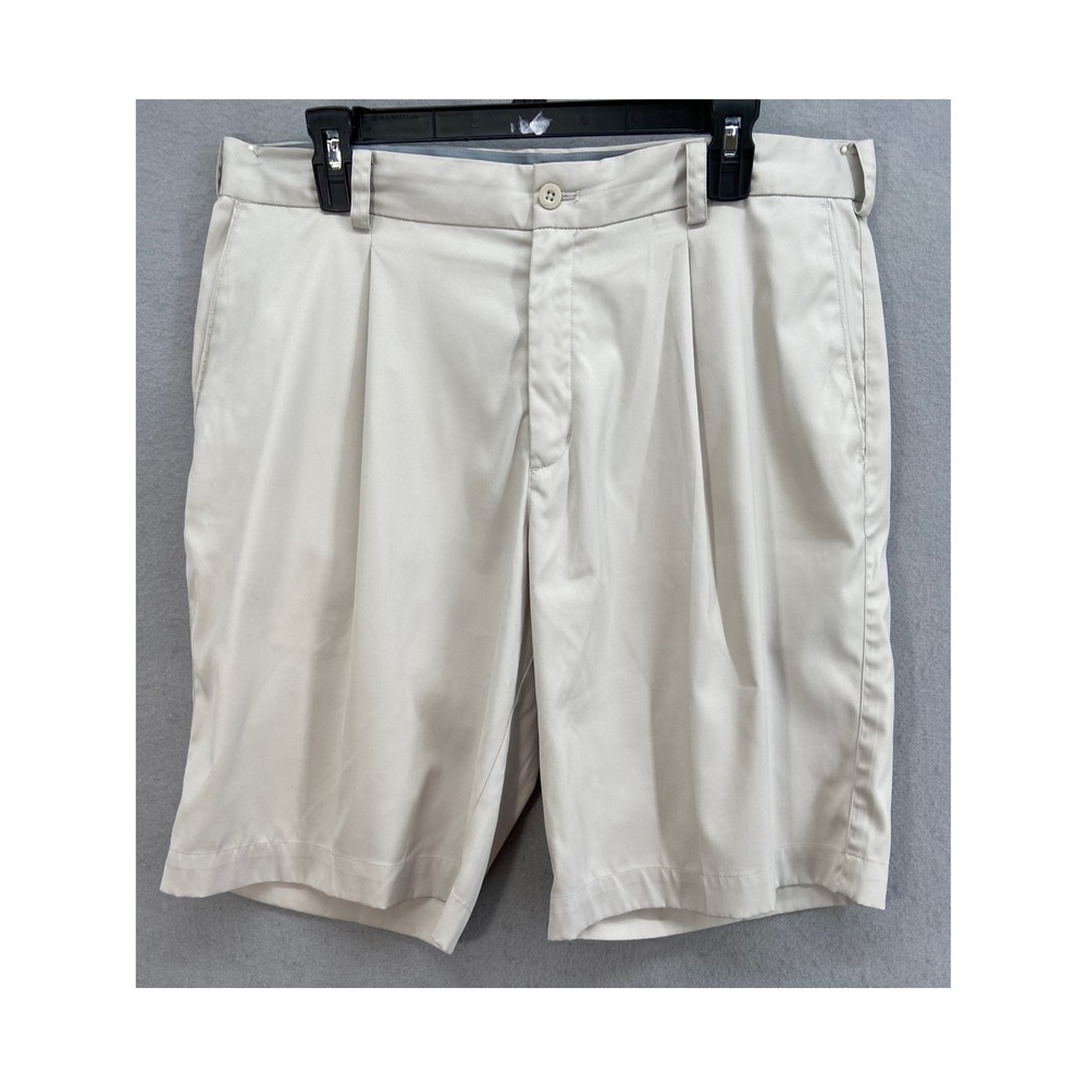 Nike Golf Shorts Mens Size 35 Dri Fit Pleated Shorts Beige Tour‎ Performance